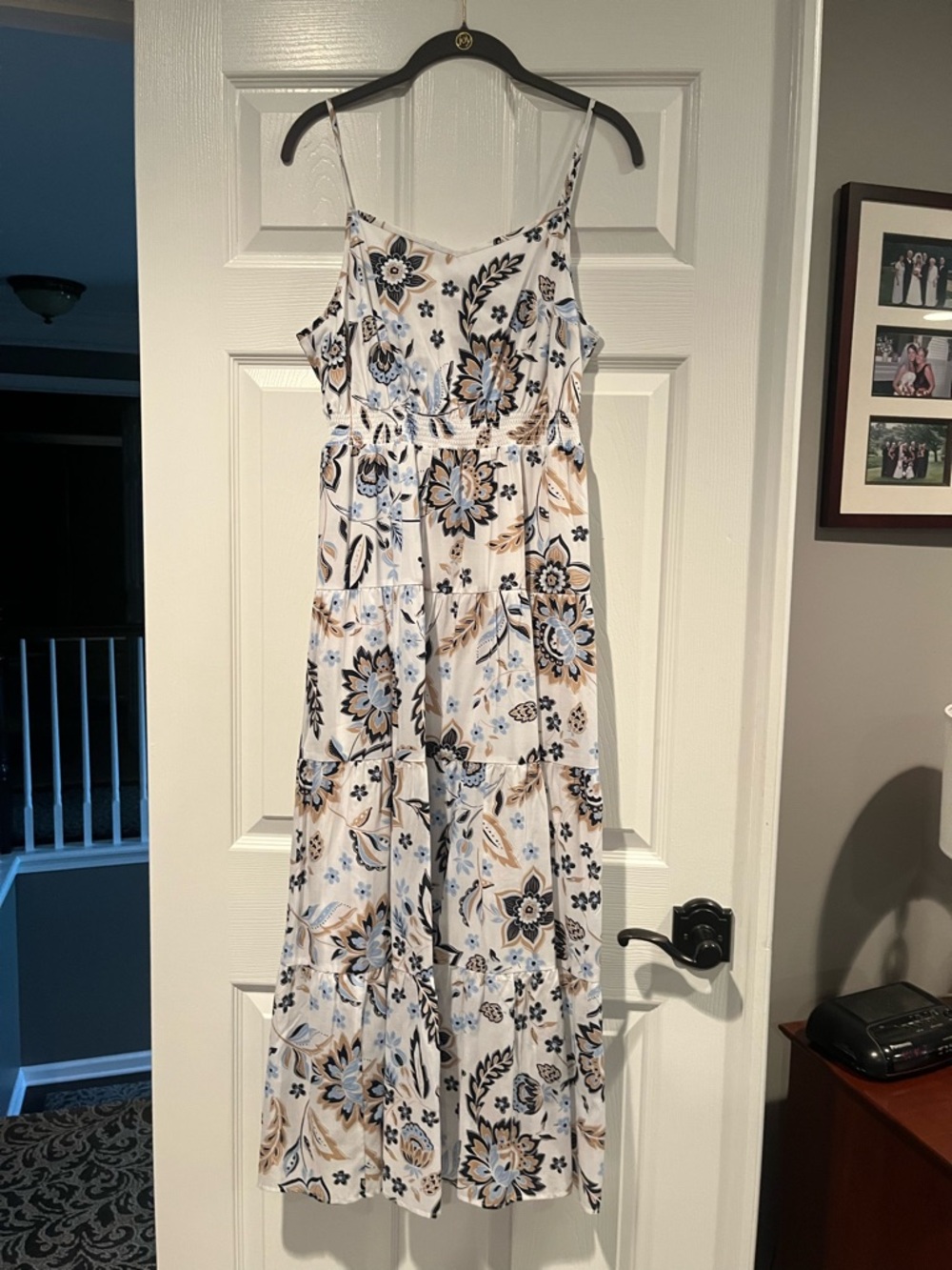 Ann Taylor Cream Maxi Dress with Blue and Tan Floral Print